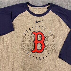 Nike Boston Red Sox Baseball Raglan 3/4 Sleeve Shirt Mens XXL Grey Navy MLB Tee
